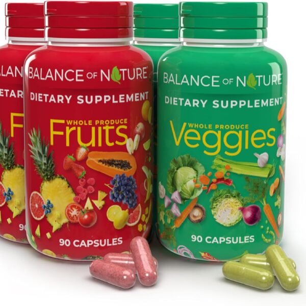 Balance of Nature Fruits & Veggies - 180 Capsules (90 Fruit + 90 Veggie) - Whole Food Supplement for Men, Women & Kids - 100% Authentic Set of 2