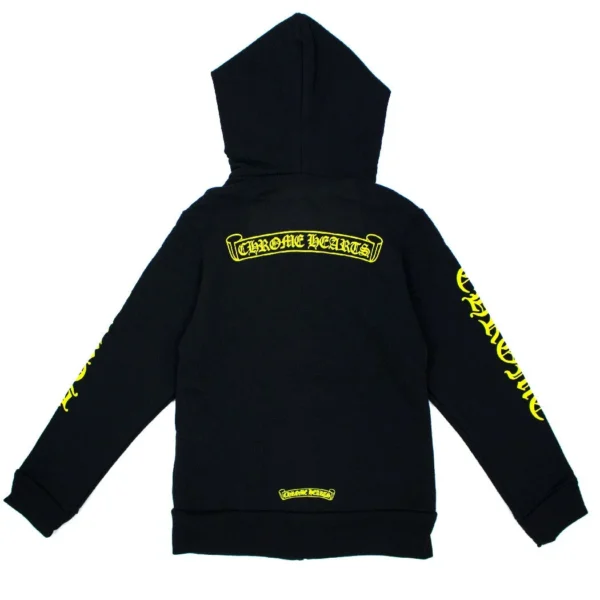 Chrome Hearts Kids Scroll Logo Zip Up Hoodie – Black