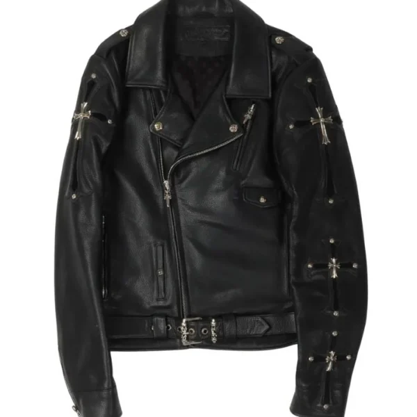 Chrome Hearts Leather Jacket Cross Silver