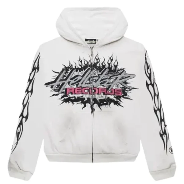 White Hellstar Records Glitter Zip-Up Hoodie